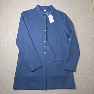 Blue Button-Up Coat Gold Color Buttons Womens Soze Large